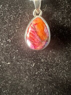 Spiny Oyster Teardrop Pendant Necklace Orange Pink Southwestern Statement